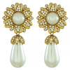 Ciner Double Pearl Drop Flower Earrings