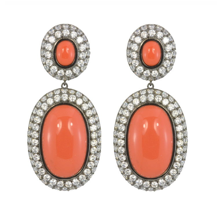 Kenneth Jay Lane CZ Coral Drop Earrings 