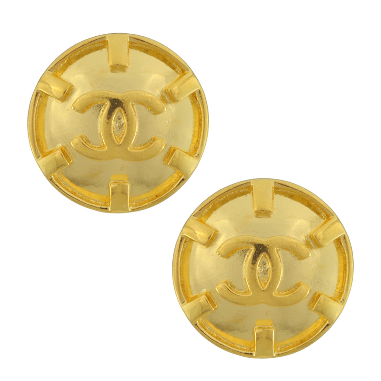 Chanel Vintage Gold Textured CC Logo Stud Earrings