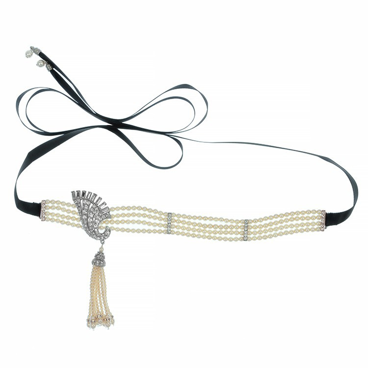 Ben Amun Gatsby Deco Pearl Drop Headpiece Choker Necklace