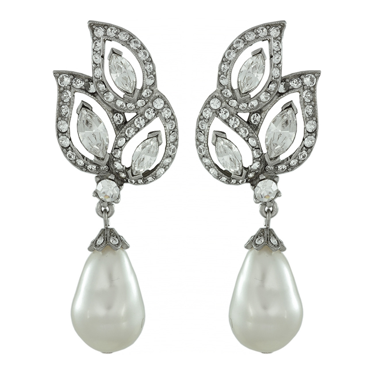 Ben Amun Crystal Leaf Pearl Drop Earrings