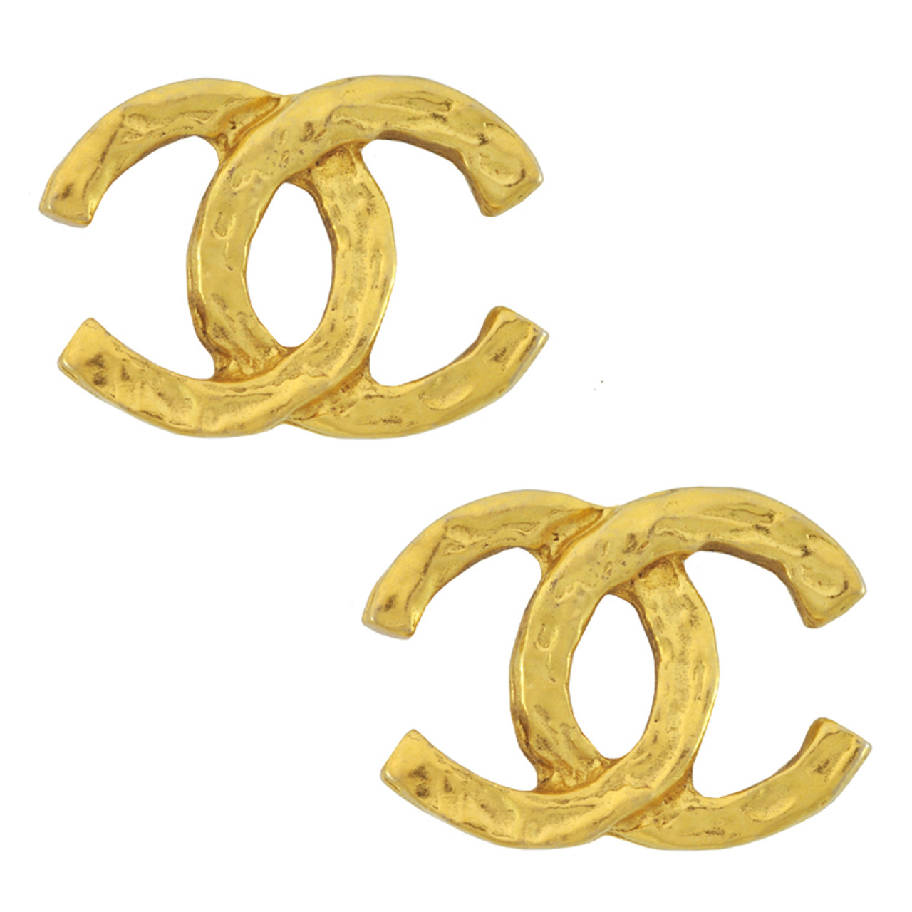 Vintage Chanel CC Gold Logo Textured Earrings - Sophie's Closet