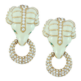 Ciner Ivory Emerald Pave Ram Head Earrings