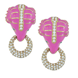 Ciner Fuchsia Pave Ram Head Earrings