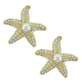 Kenneth Jay Lane Crystal Pearl Starfish Earrings