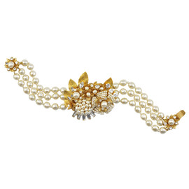 Miriam Haskell Three Row Ornate Pearl Bracelet