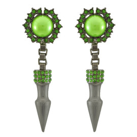 Mawi Large Pave Spike Green Pearl Earrings