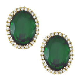 Kenneth Jay Lane Emerald Oval Earrings