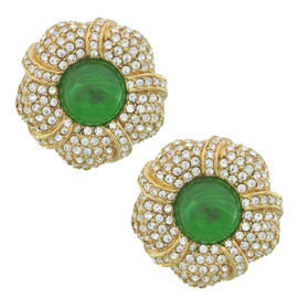 Ciner Grace Pave Emerald Flower Earrings