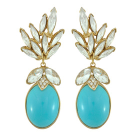 Ciner for Sophie Aqua Blue Crystal Leaf Drop Earrings