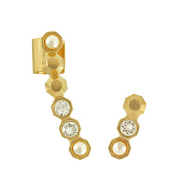 MFP Crystal Pearl Gold Ear Cuff Set