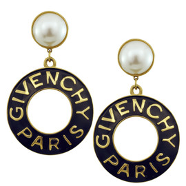 Vintage Givenchy Black Enamel Pearl Drop Earrings