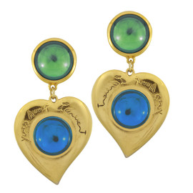 Vintage Yves Saint Laurent Emerald Glass Heart Earrings