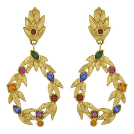 Vintage Yves Saint Laurent Gold Leaves Gem Earrings