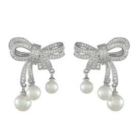 Pink Pave CZ Bow Pearl Earrings