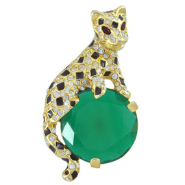 Kenneth Jay Lane Large Gold Emerald Tiger Brooch