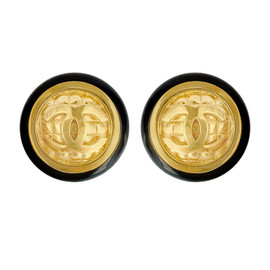 Vintage Chanel Gold Logo Black Button Earrings