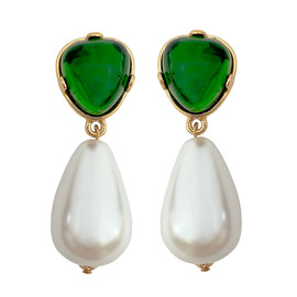 Kenneth Jay Lane Emerald Pearl Drop Earrings