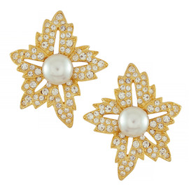 Kenneth Jay Lane Large Pearl Flower Clip Earrings