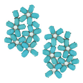 Siman Tu Turquoise Crystal Floral Earrings