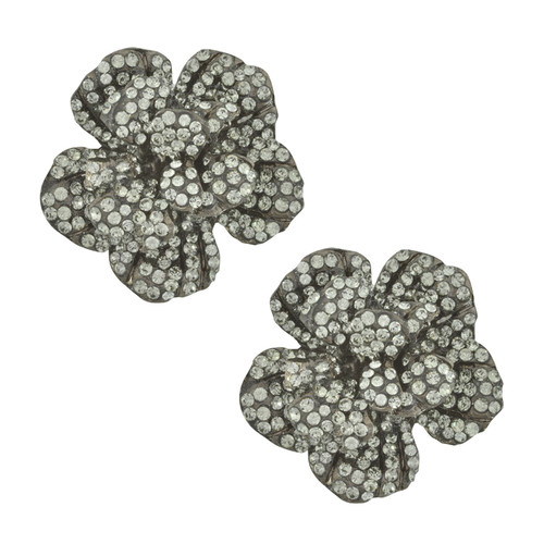 Siman Tu Crystal Flower Gunmetal Earrings
