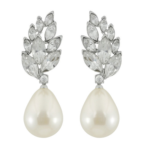 Kenneth Jay Lane Crystal Pearl Audrey Earrings