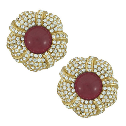 Ciner Grace Pave Ruby Flower Earrings