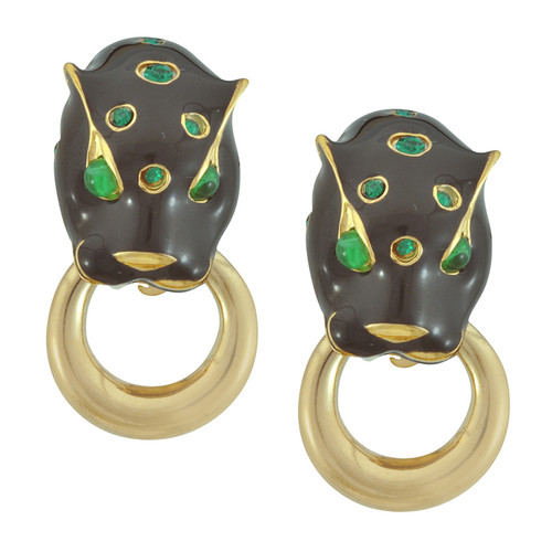 Ciner Emerald Lion Head Doorknocker Earrings