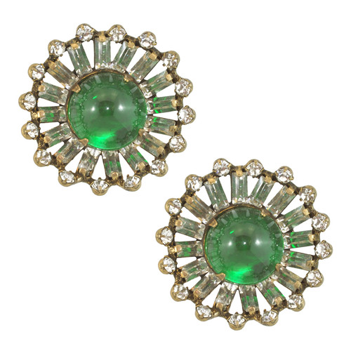 Vintage KJL Large Emerald Glass Earrings
