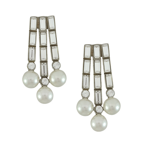 Ben-Amun Crystal Baguette Pearl Earrings