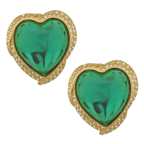 Vintage Yves Saint Laurent Green Heart Earrings