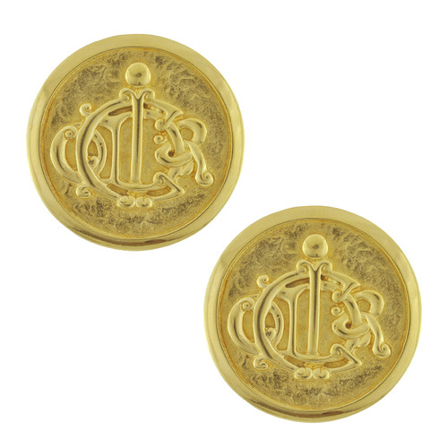 Vintage Christian Dior Jumbo Gold Ornate Button Earrings