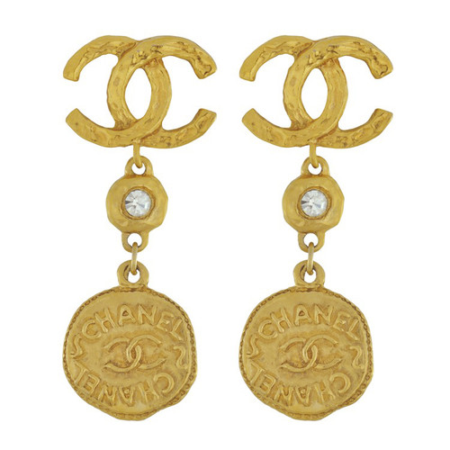 Vintage Chanel CC Gold Coin Drop Earrings