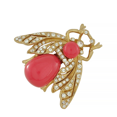 Ciner Coral Gold Bee Brooch