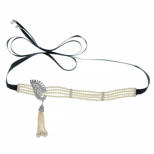 Ben-Amun Gatsby Deco Pearl Drop Headpiece and Choker Necklace