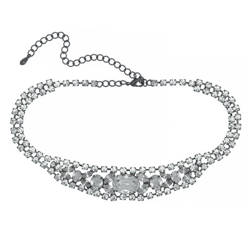 Jennifer Behr Crystal Gunmetal Mickala Chain Choker