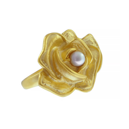 Kenneth Jay Lane Satin Gold Flower Pearl Ring