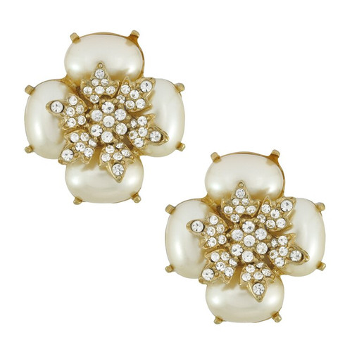 Ciner Pearl Crystal Cabochon Flower Earrings