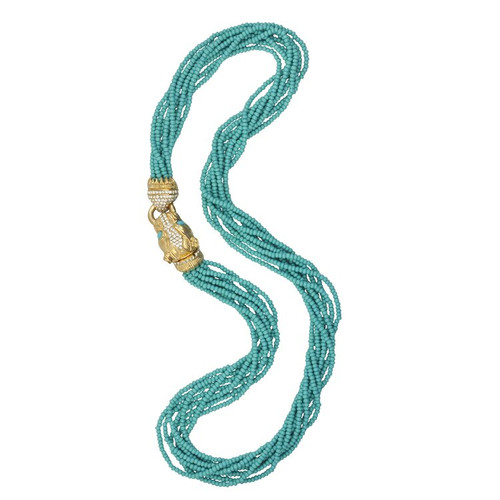 Ciner Turquoise Crystal Gold Panther Necklace