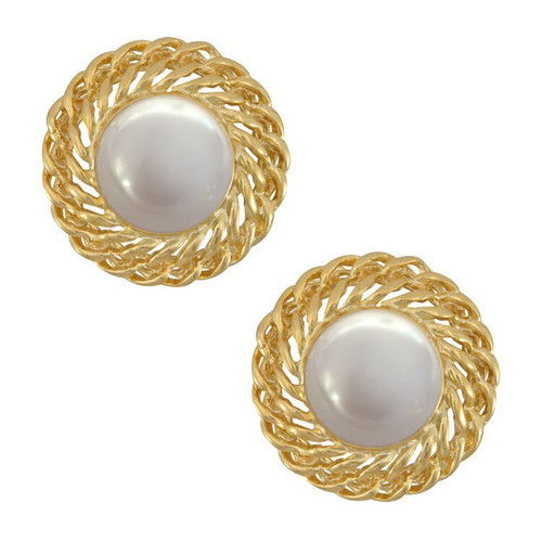 Kenneth Jay Lane Large Pearl Gold Chain Earrings