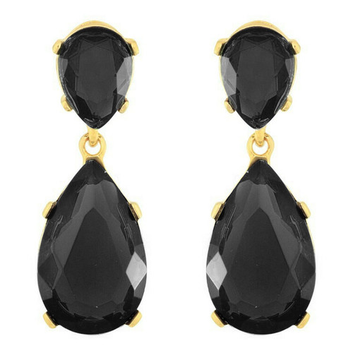 Kenneth Jay Lane Gold Black Crystal Drop Clip Earrings