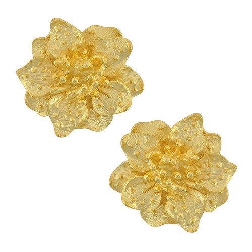 Kenneth Jay Lane Gold Satin Dogwood Flower Earrings