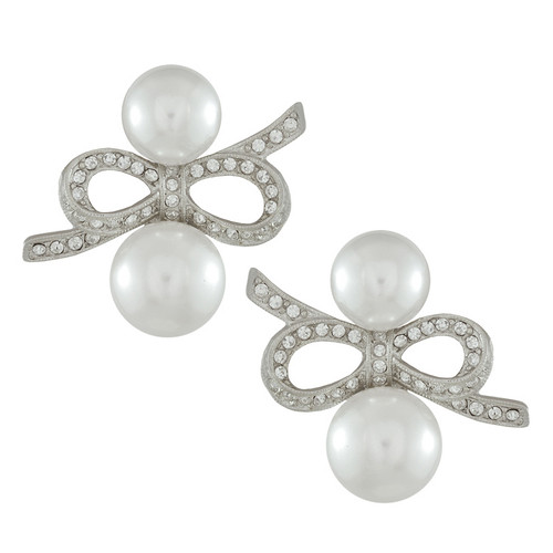 Kenneth Jay Lane Double Pearl Bow Earrings