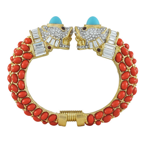 Kenneth Jay Lane Coral Double Lion Head Bracelet