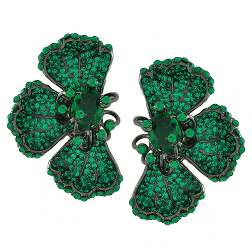 Mei's Jewelry Three Petal Emerald Earrings