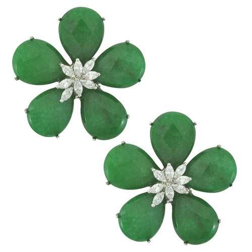 Siman Tu Green Aventurine CZ Flower Earrings