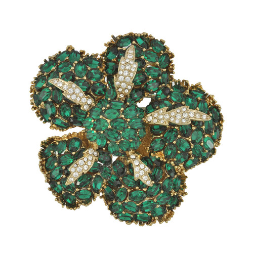 Ciner Emerald Crystal Flower Brooch