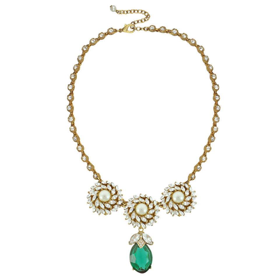 Ciner for Sophie Ornate Emerald Crystal Flower Necklace