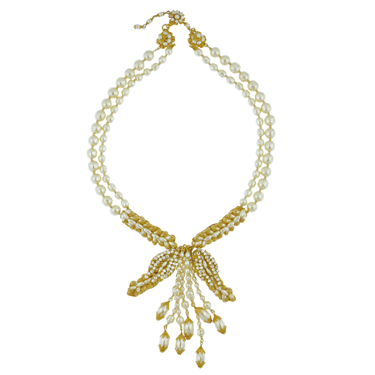 Miriam Haskell Bow Leaf Drop Necklace | Designer Jewelry