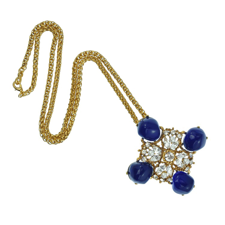 Kenneth Jay Lane Antique Lapis Necklace Designer Jewelry